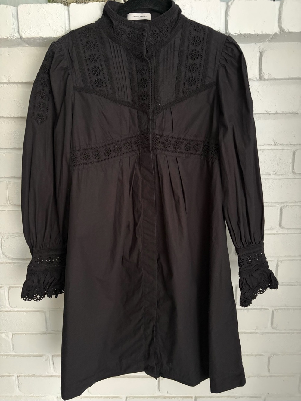 Rebecca Taylor Black Long-Sleeve Lace-Trim Dress